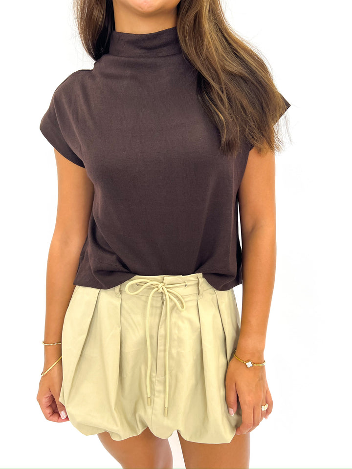 Brown Knit High Neck Top