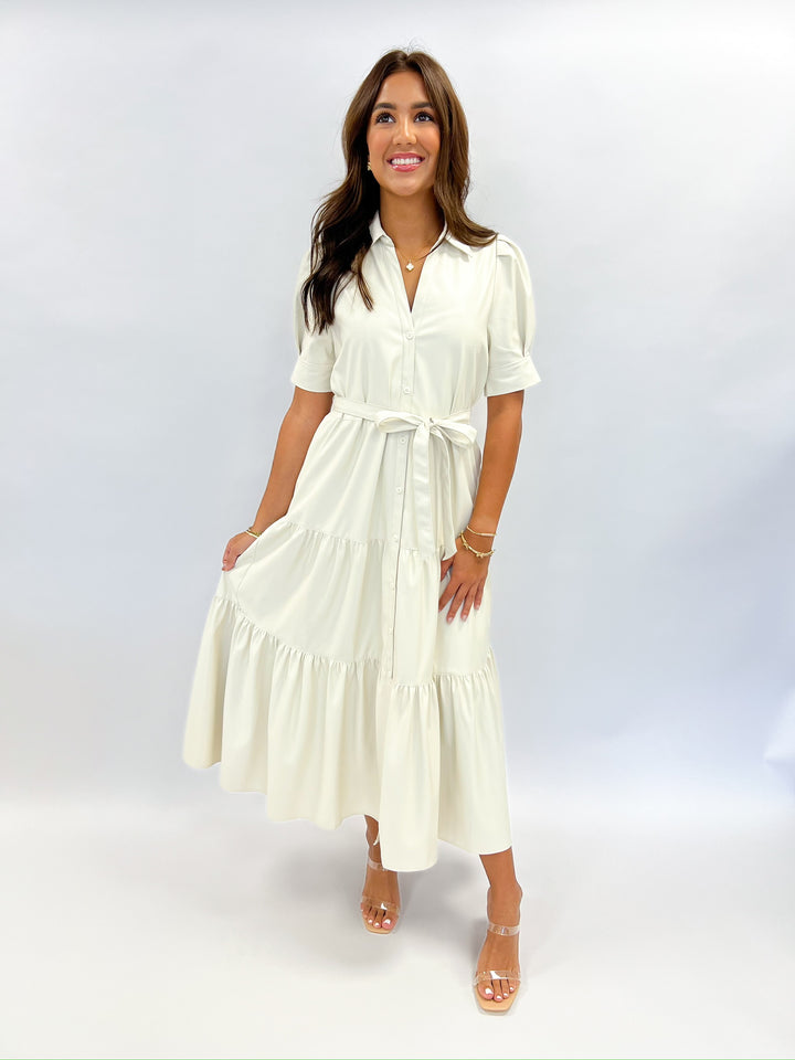 Cream Sally Midi Belted Dress