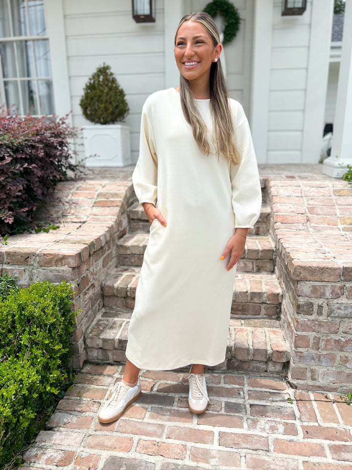 Eggshell Lounge Around Long Sleeve Dress