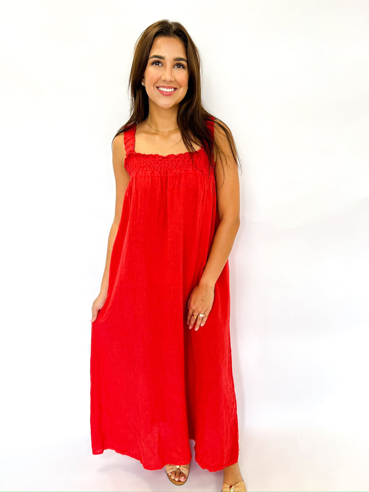 Red Flame Linen Maxi Dress