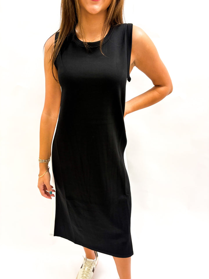 Black Modal Sleeveless Stripe Midi Dress