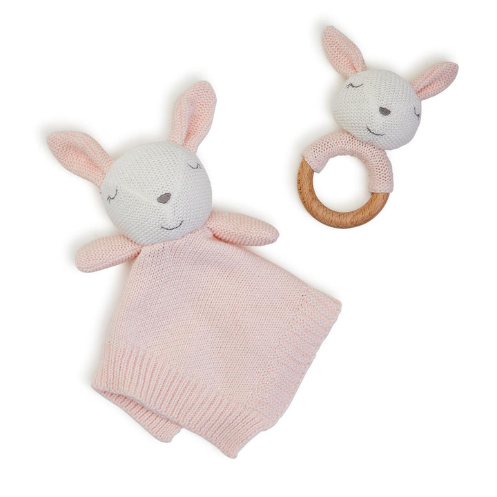 Bunny Knitted Snuggle and Rattle Gift Set