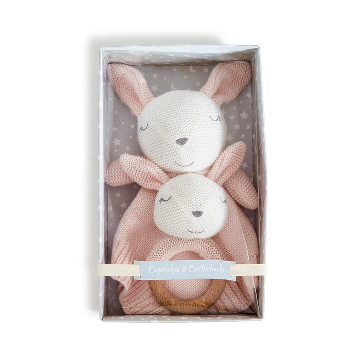 Bunny Knitted Snuggle and Rattle Gift Set