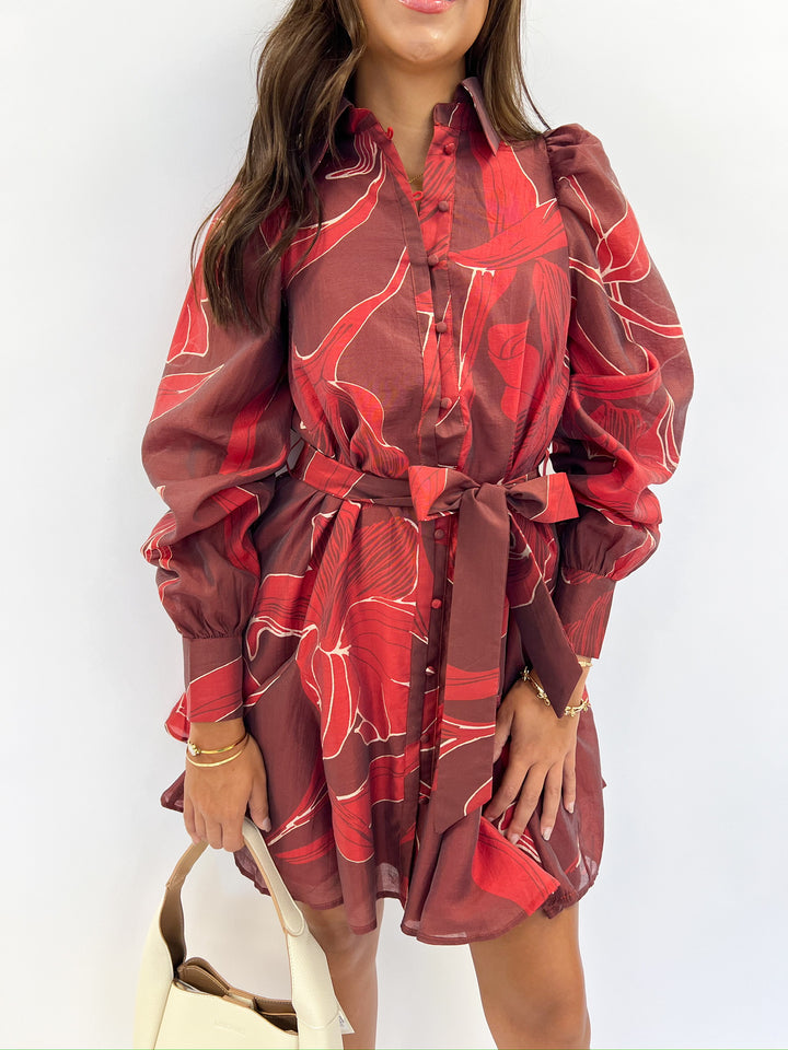 Burgundy Floral Printed Mini Dress