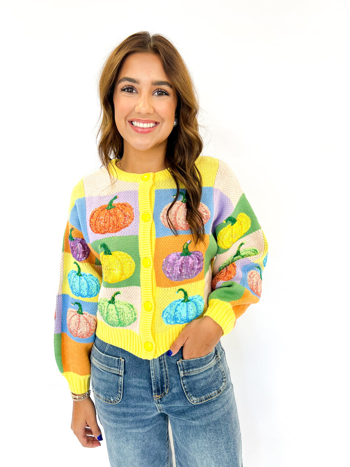 Pastel Colorblock Pumpkin Cardigan