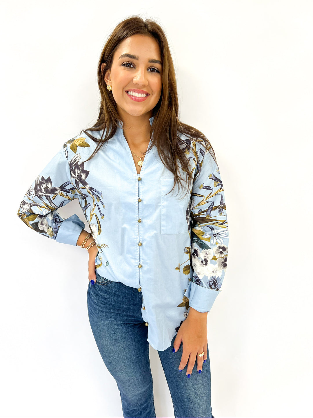 Chambray Floral Blouse