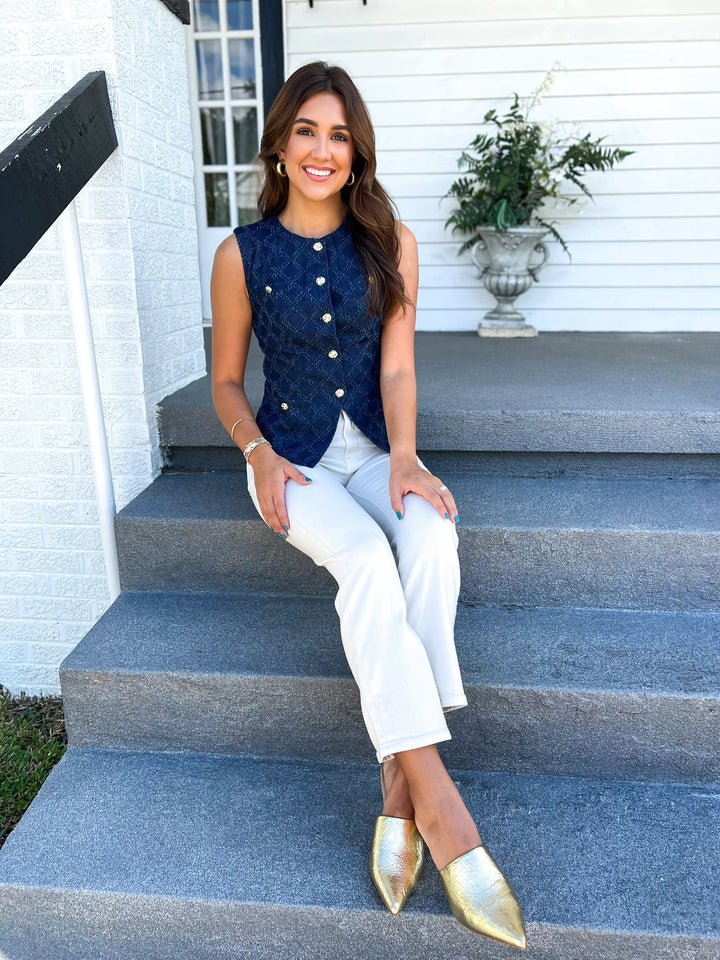 Gold Buttoned Detailed Denim Vest
