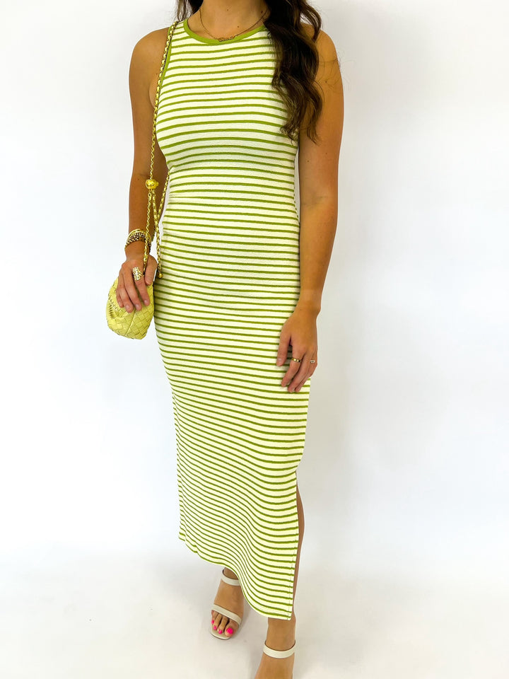 Green & Ivory Striped Dress