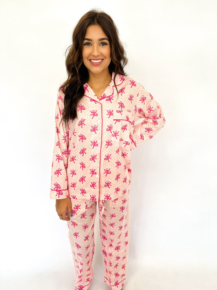 Pink Happy Monkey Pajama Set