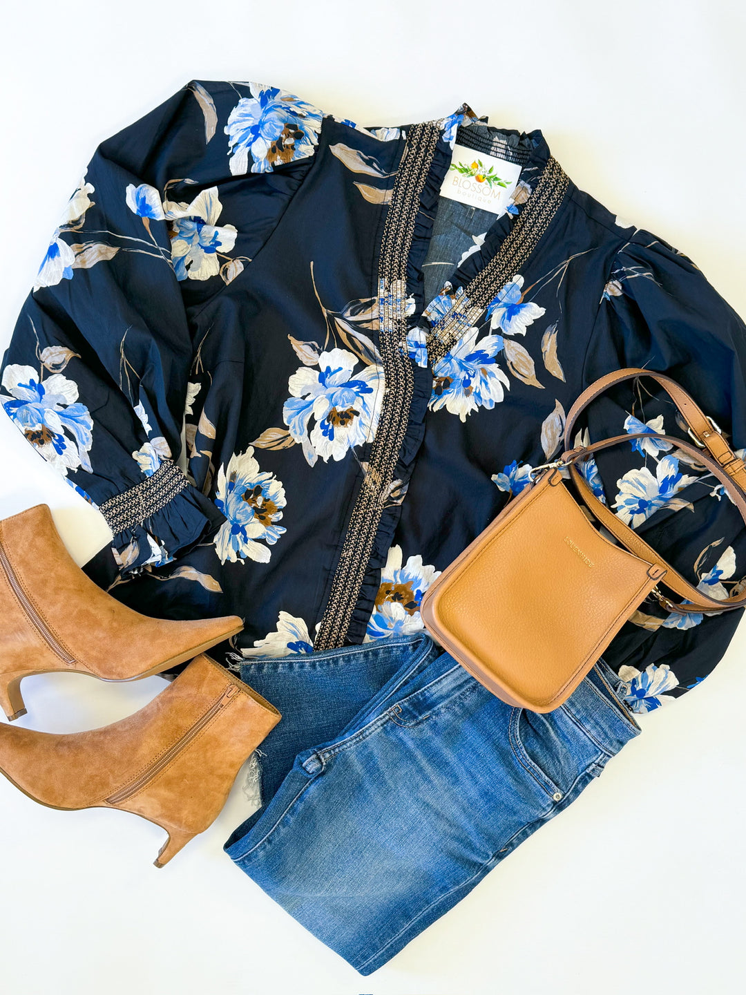 Black and Blue Floral Top