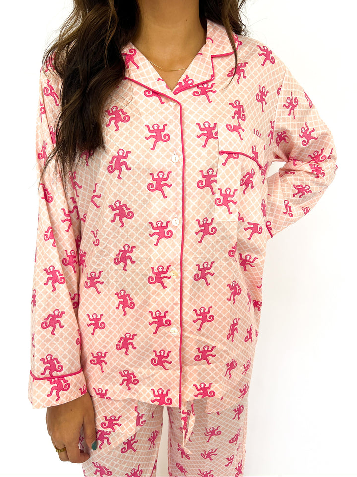 Pink Happy Monkey Pajama Set