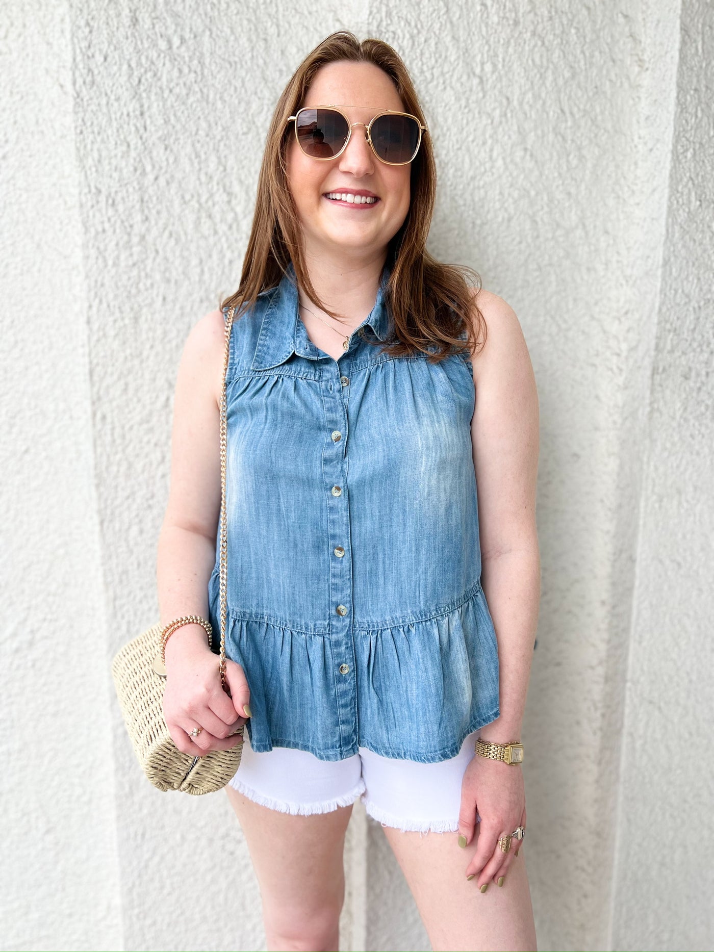 Chambray Tiered Top