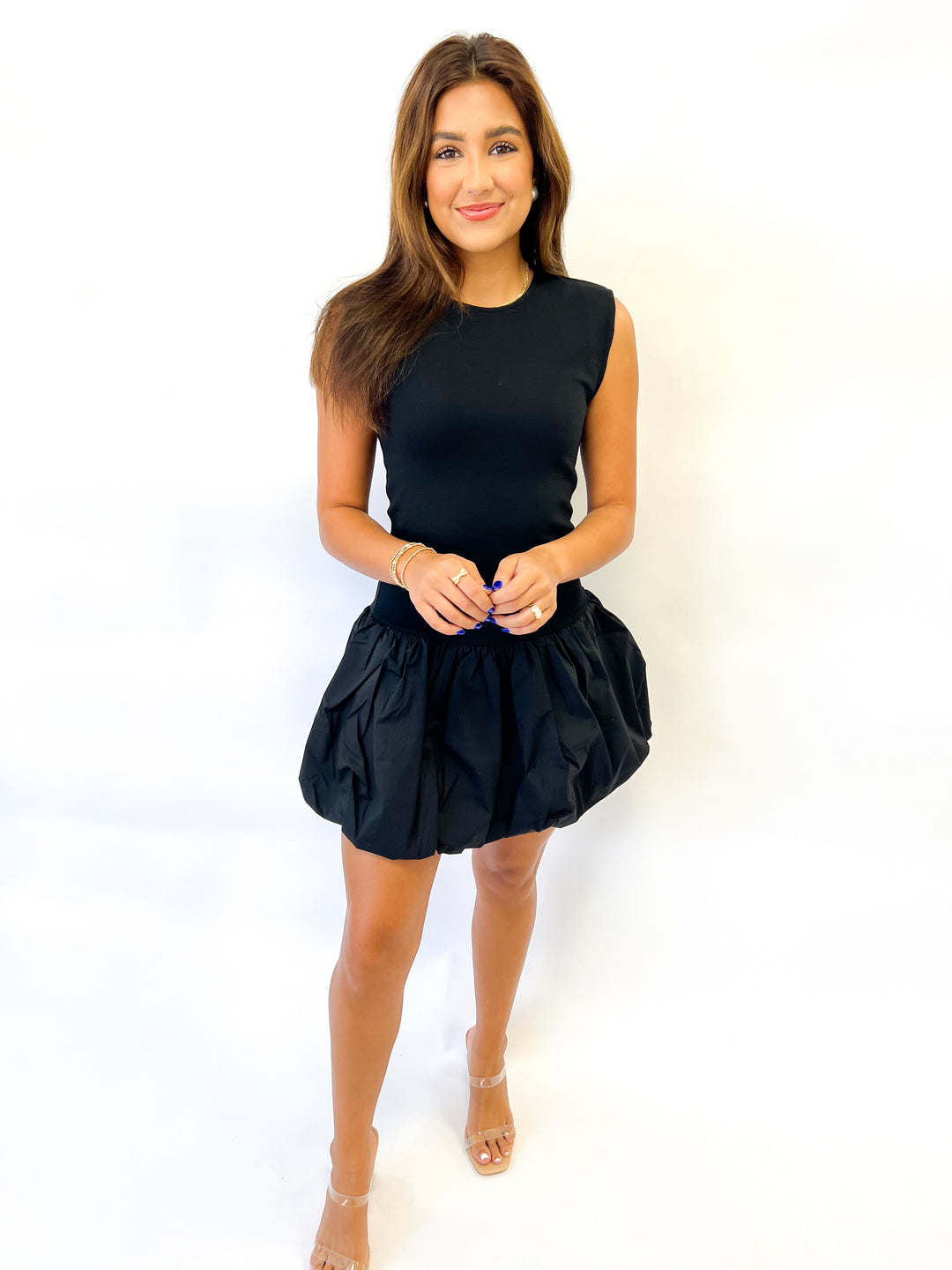 Black Dazed Knit Bubble Hem Mini Dress