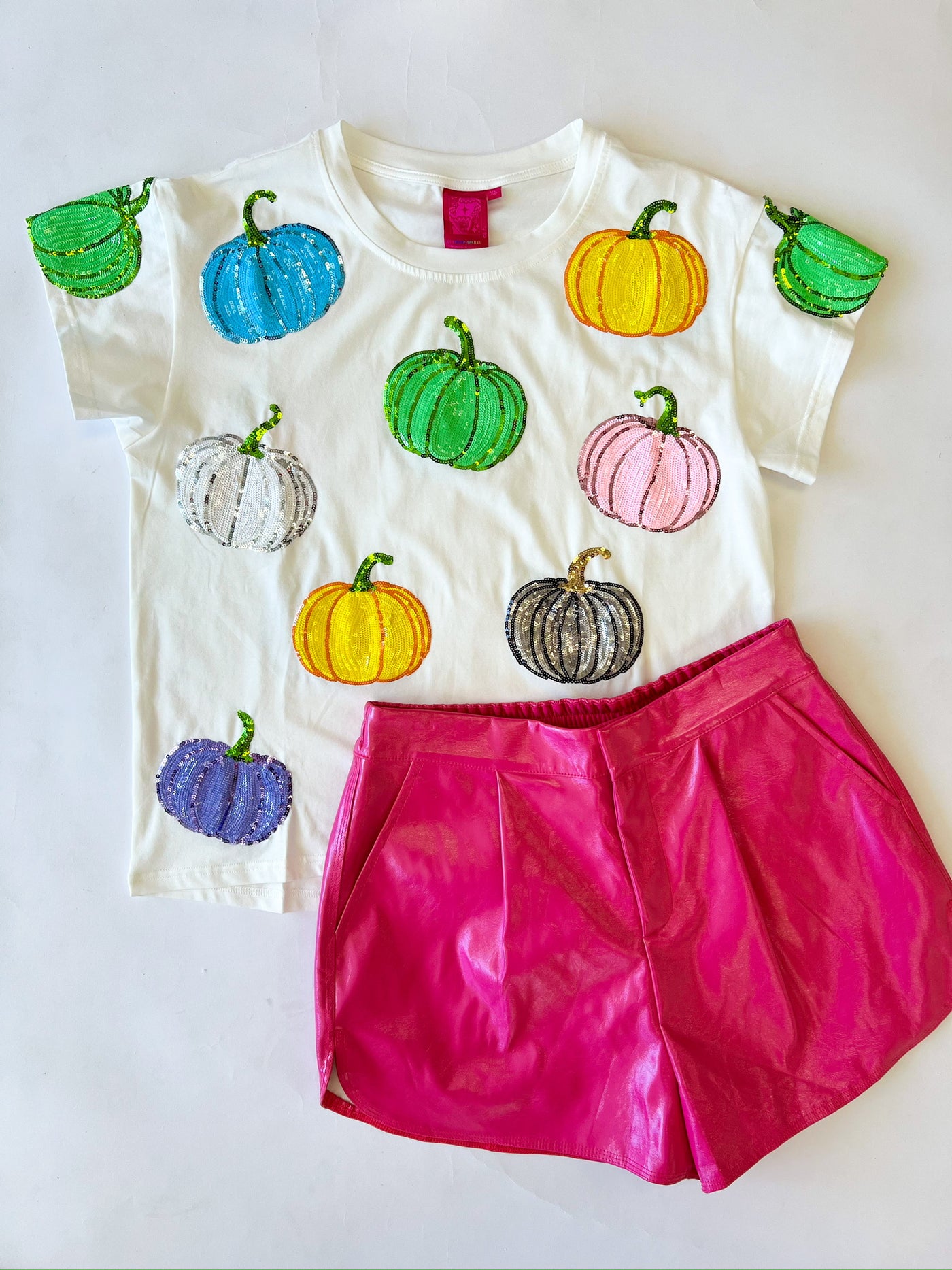 White Multi-Colored Sequin Pumpkin Tee