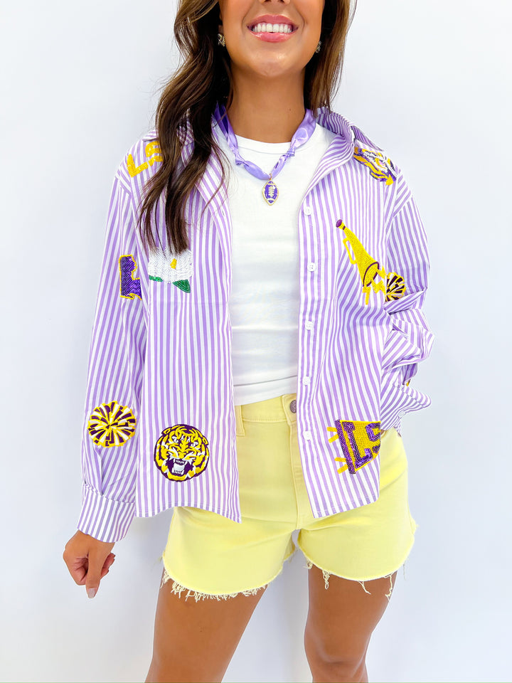 LSU Mini Icon Striped Button Down Top