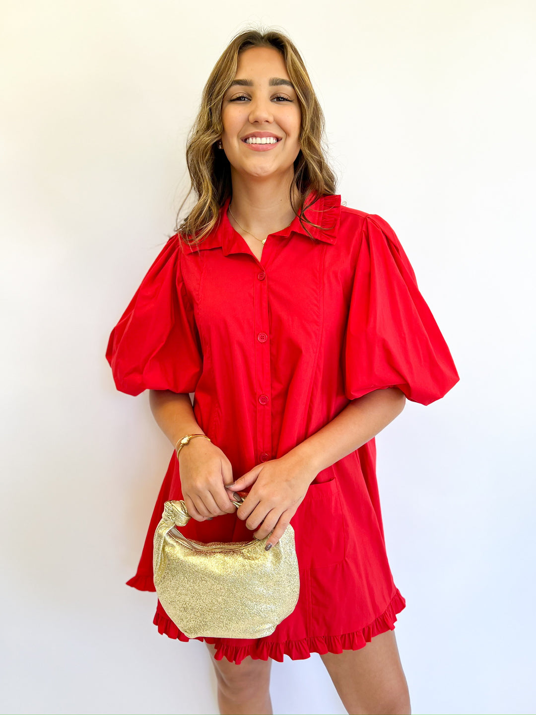 Red Ruffle Pocket Dress