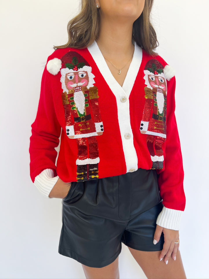 Red Santa Nutcracker Cardigan