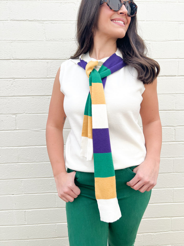Mardi Gras Striped Shoulder Sweater Top