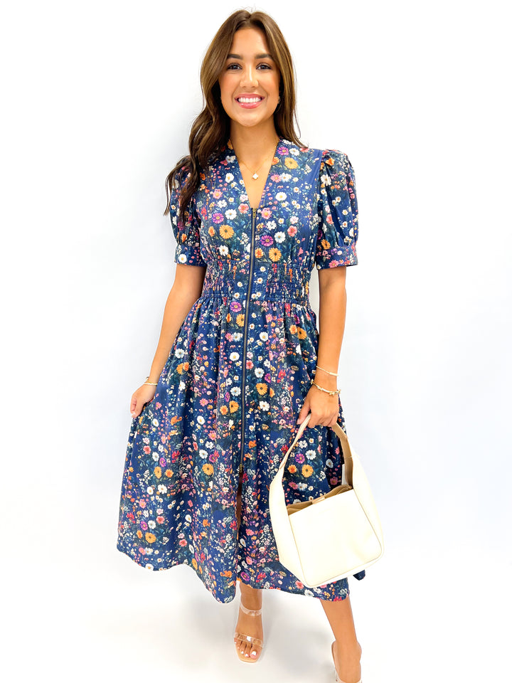 Navy Baylor Zip Midi Dress
