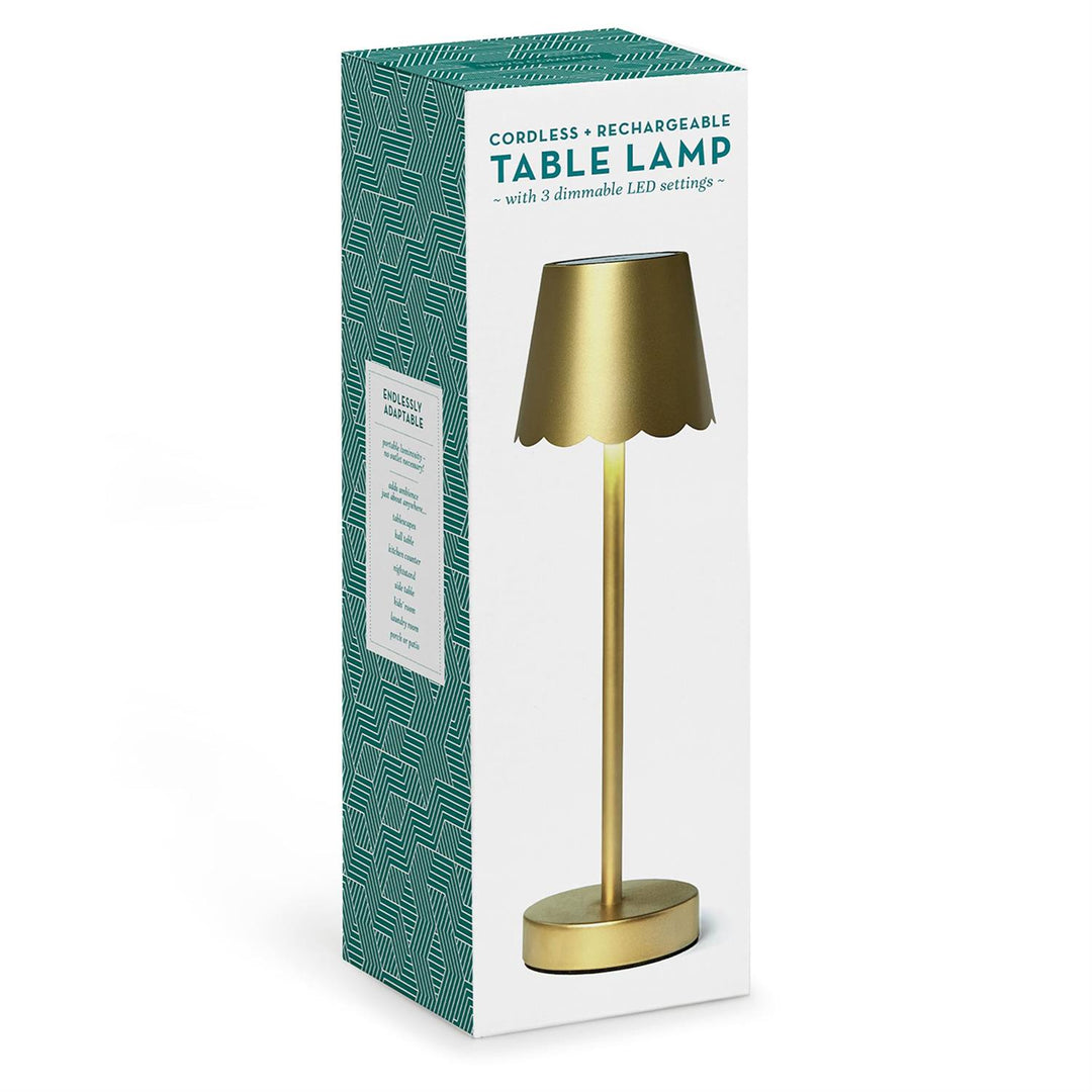 LED Cordless Table Lamp Gold Scalloped Edge Shade