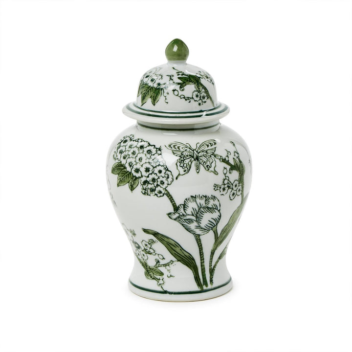 Primrose and Lotus Green Chinoiseire Jar w/ Lid