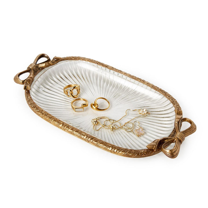 Antique Gold Finish Bow Accent Tray