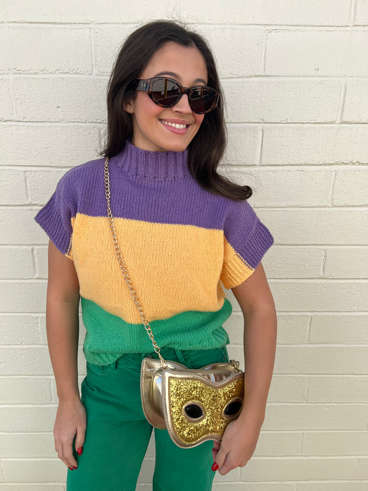 Mardi Gras Color Block Drop Shoulder Sweater