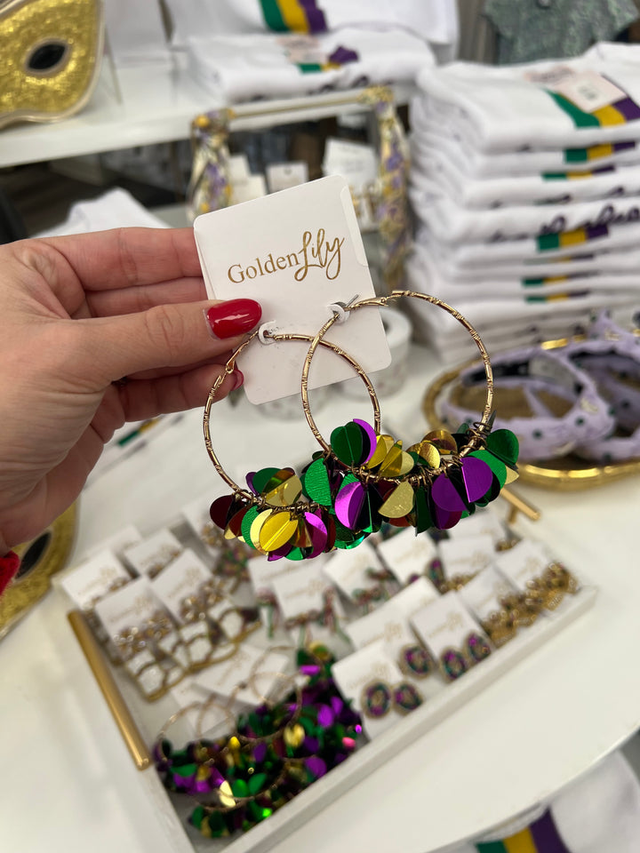 Mardi Gras Sprinkle Sequin Hoop Earrings