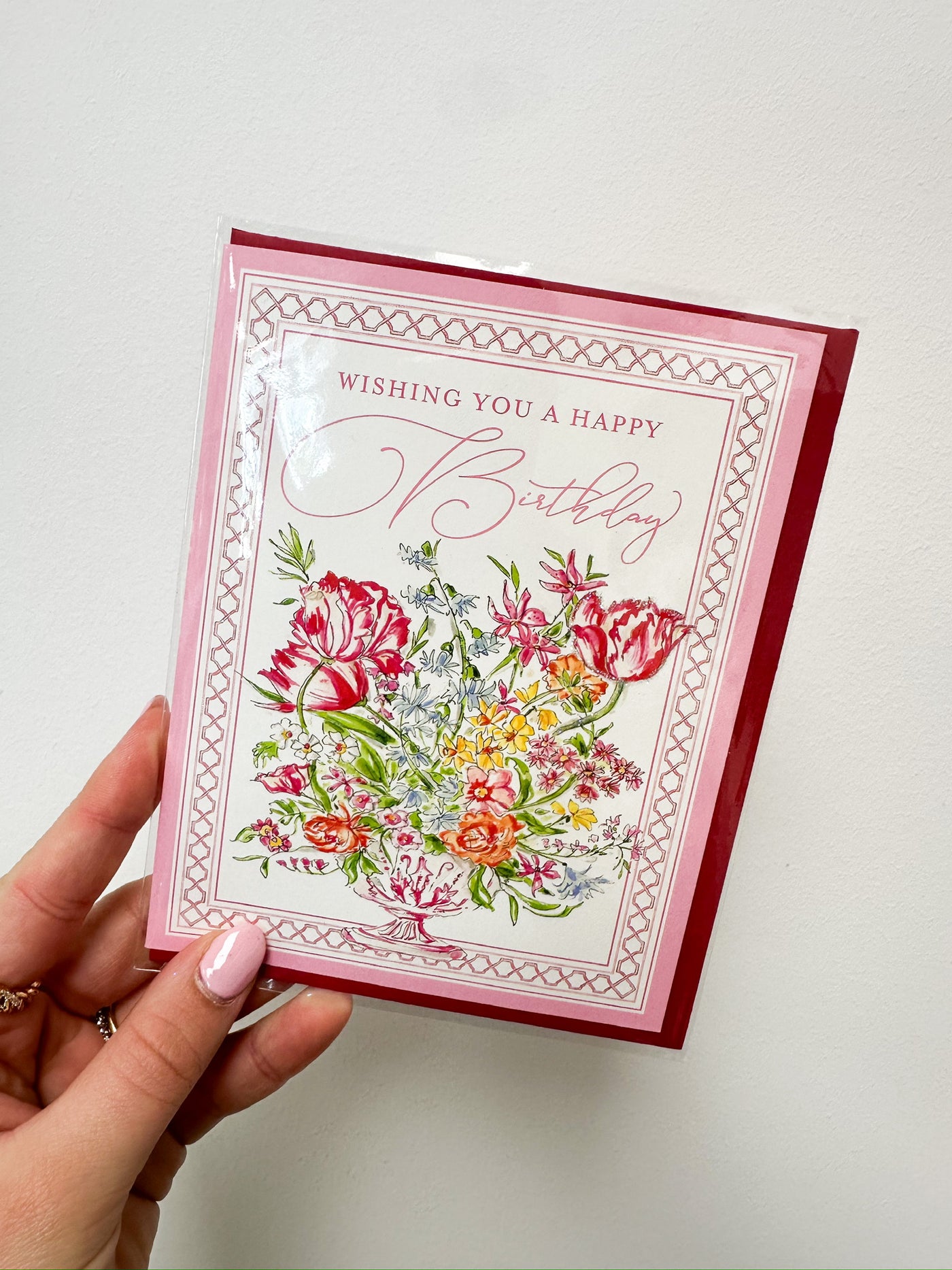 Wishing Happy Birthday Pink Floral Arrangement Card