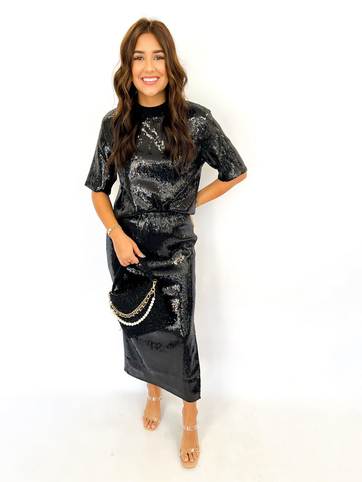 Black Sequin Amy Crop Shirt