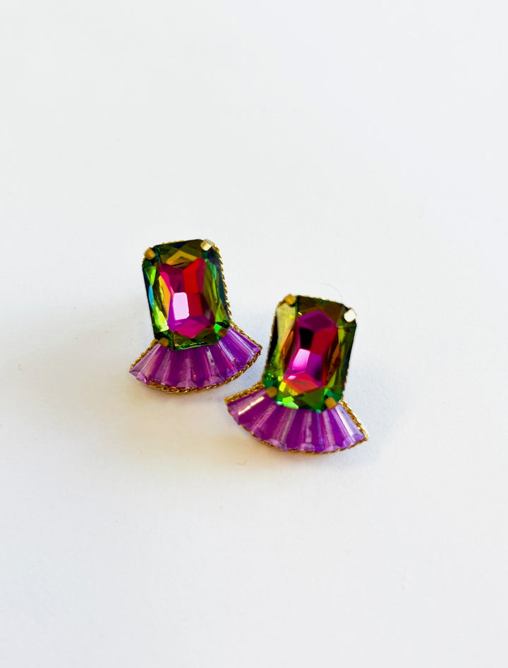 Mardi Gras Statement Gem Stud Earrings