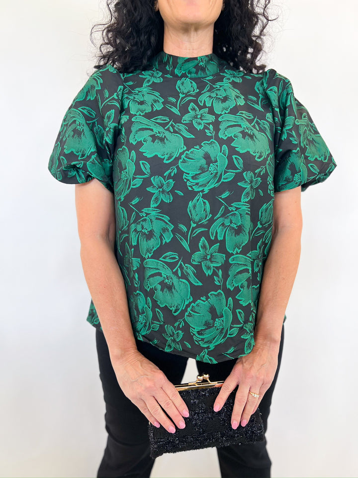 Green Floral Jacquard Top