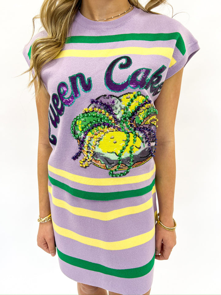 Lavender, Green & Yellow Striped Queen Skirt