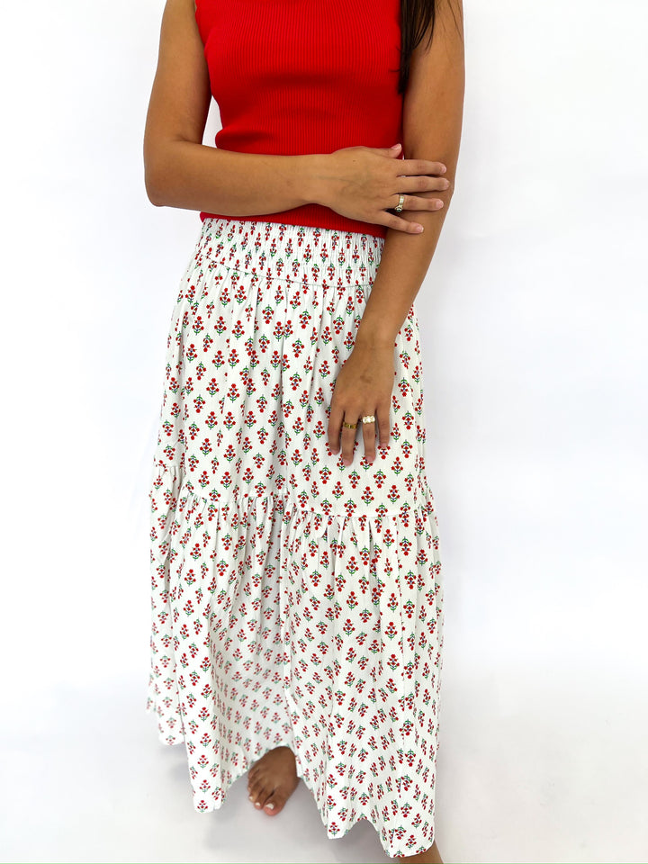 Digital Floral Smocked Tiered Maxi Skirt