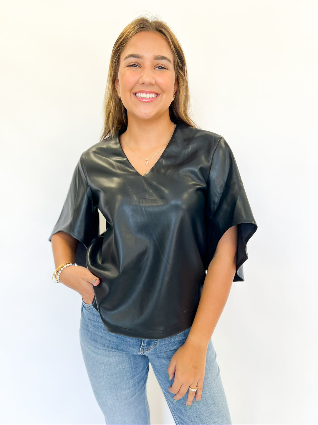 Black Cascade Sleeve Top