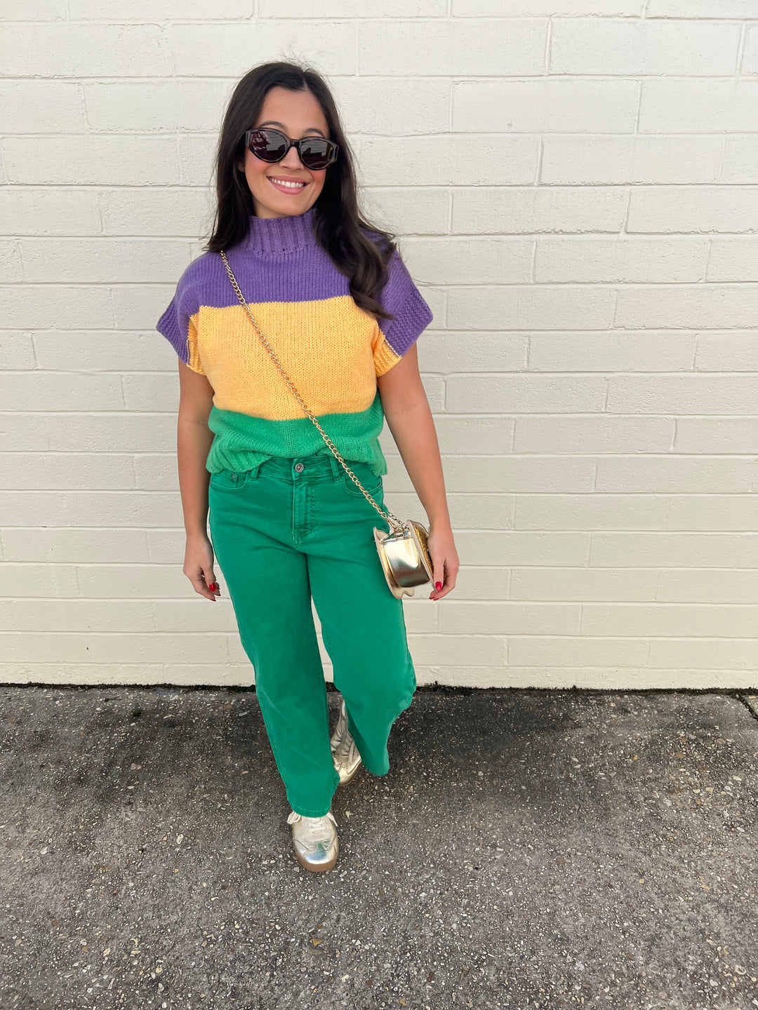 Mardi Gras Color Block Drop Shoulder Sweater