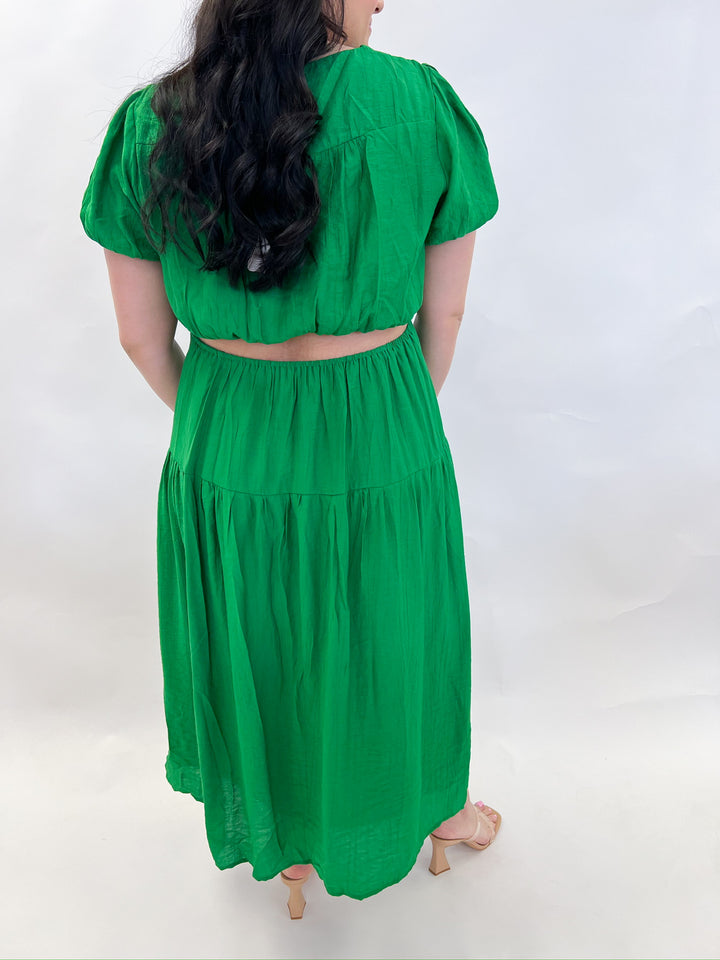Kelly Green Socialize Cut Midi Dress
