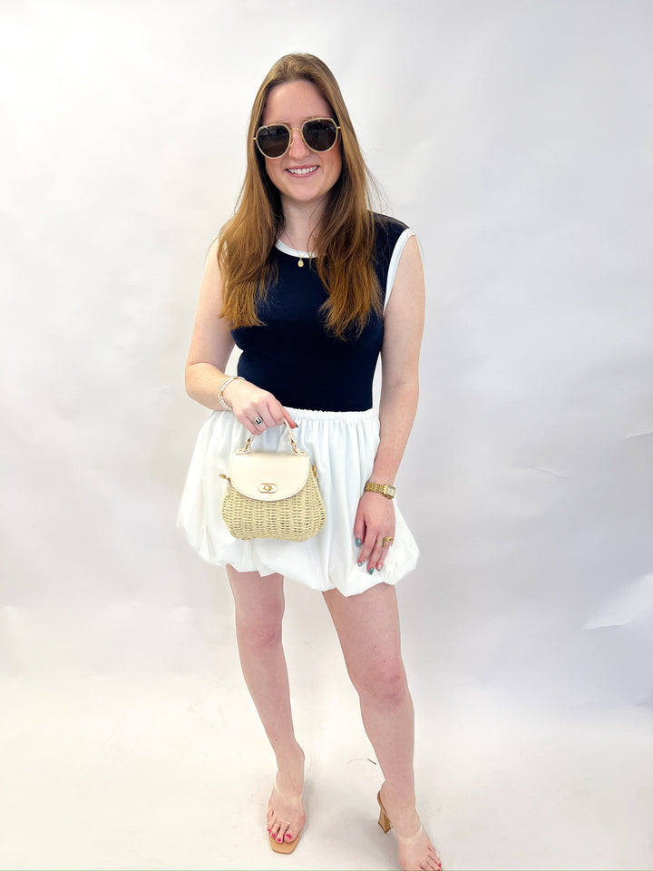 White Poplin Balloon Mini Skirt