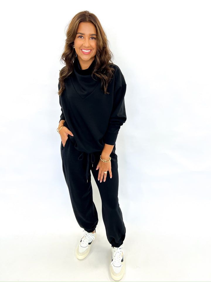 Black Cowl Neck Sweatshirt Set