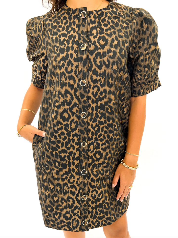 Leopard Gold Buttoned Dress