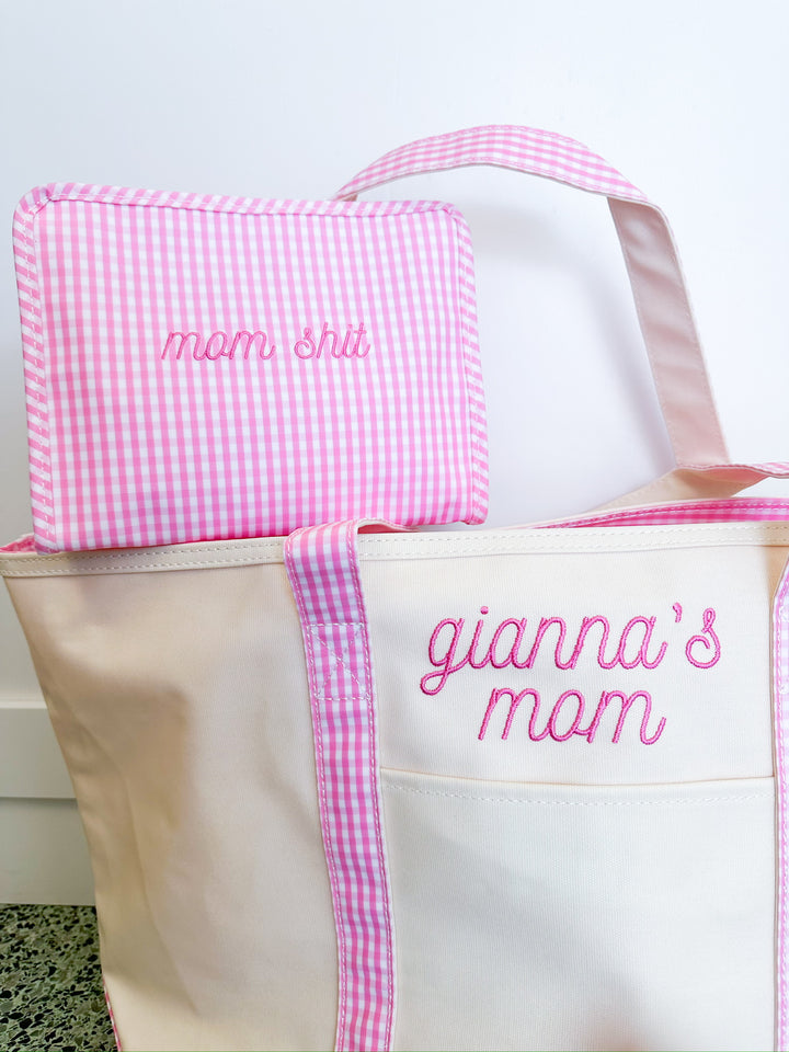 Pink Gingham Coated Canvas Tote