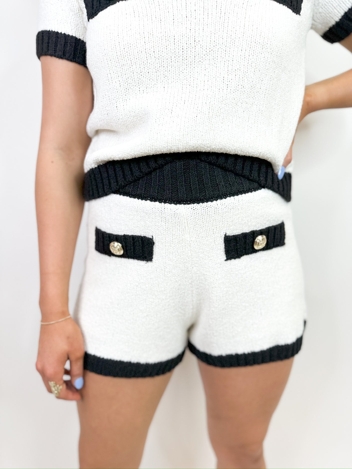 Black Trim Crochet Knit Shorts