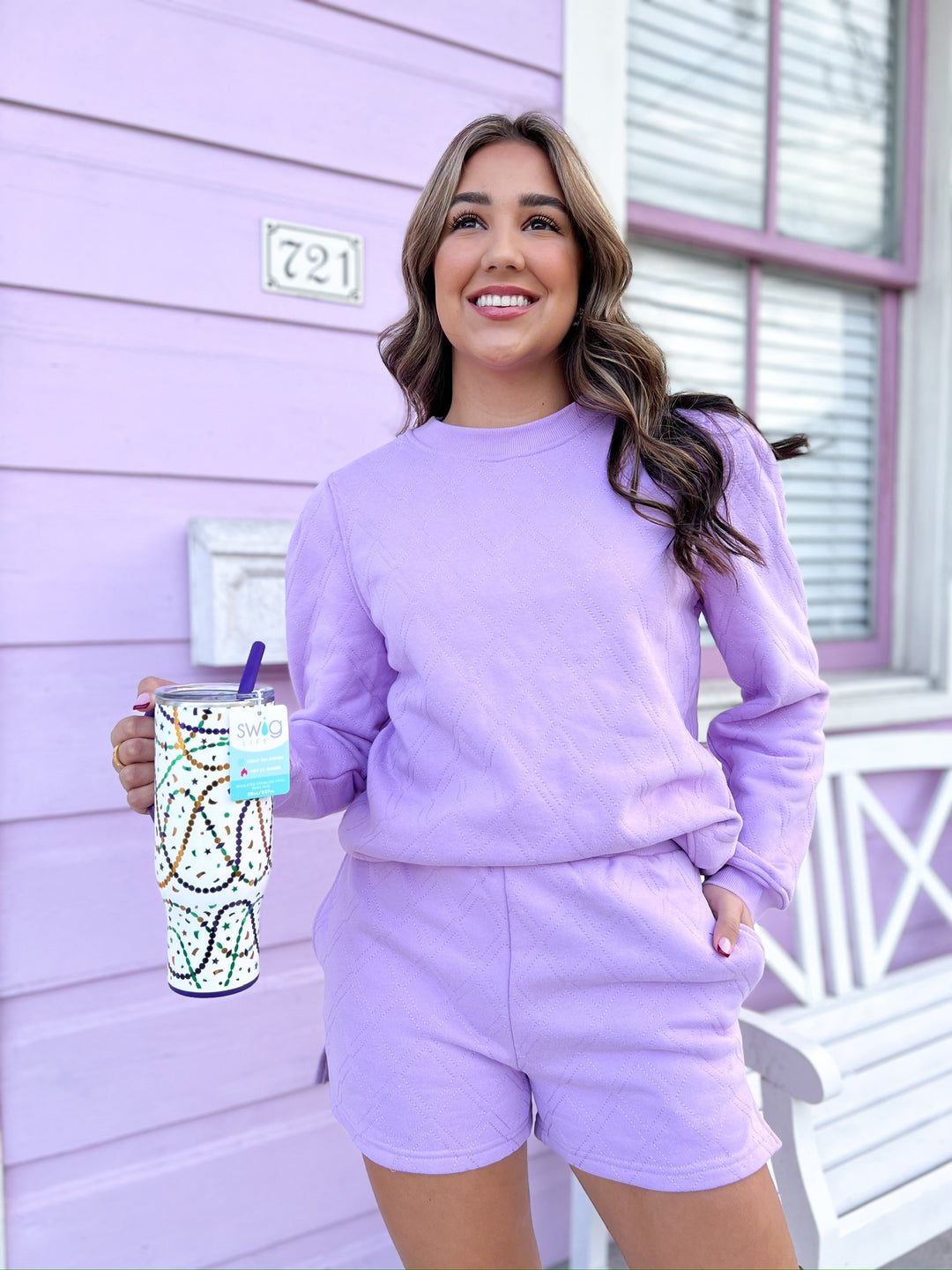 Solid Lavender Stitch Sweat Short