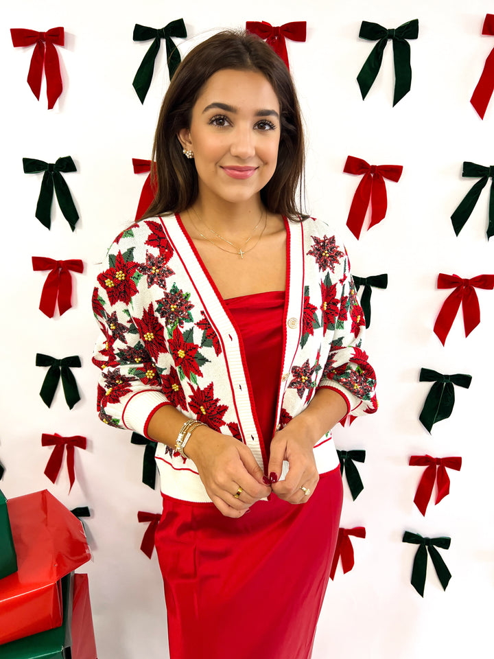 Poinsettia Button Up Cardigan