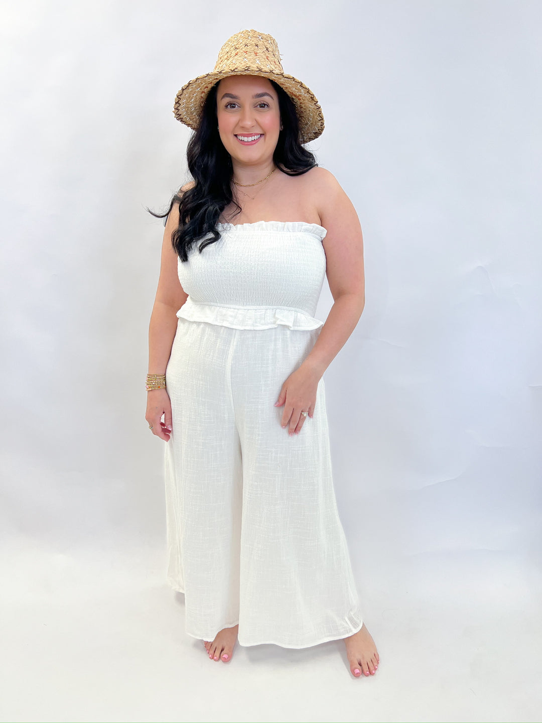 White So Cal Smocked Jumpsuit