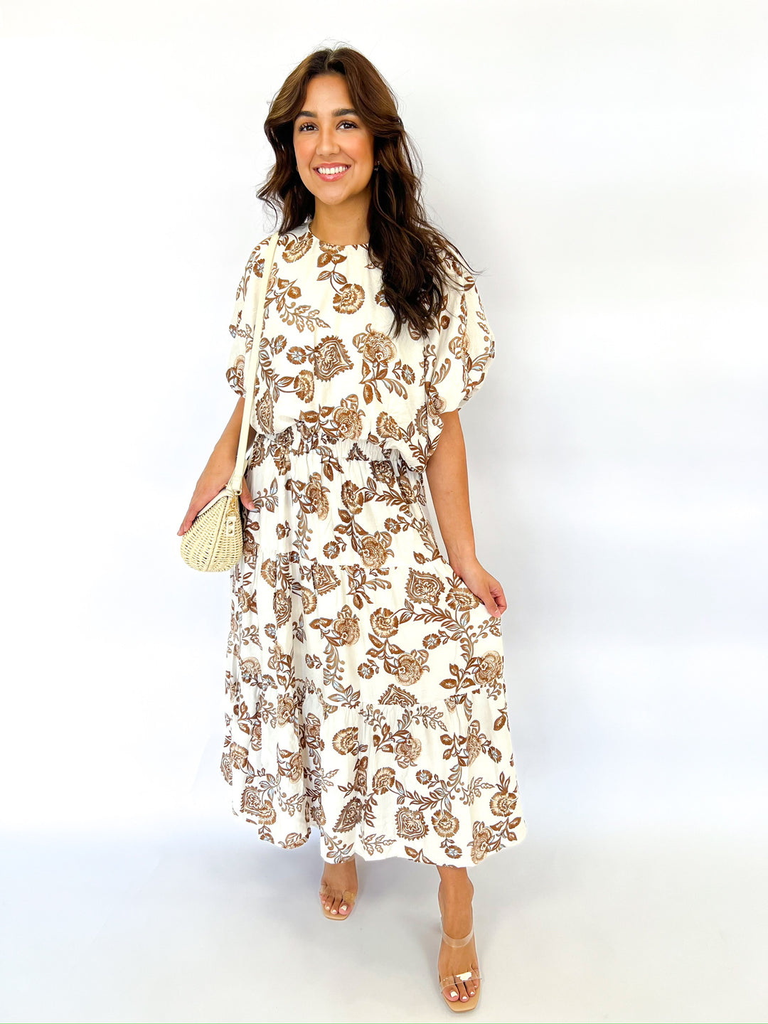 Brown Flower Maxi Skirt Set