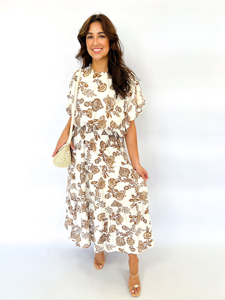 Brown Flower Maxi Skirt Set