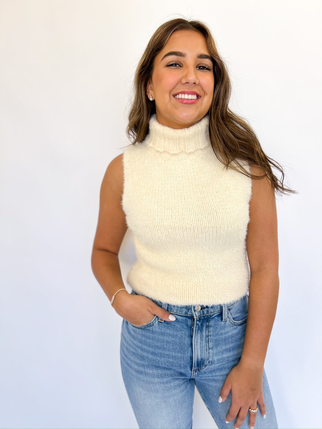 Lexie Cream Sleeveless Turtleneck