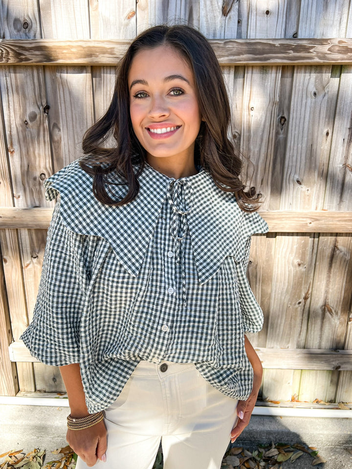 Green Gingham Peter Pan Collar Blouse