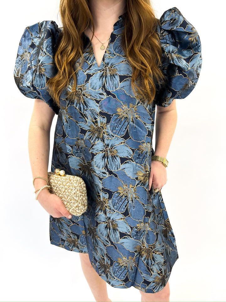 Ruffle V-Neck Puff Sleeve Dress